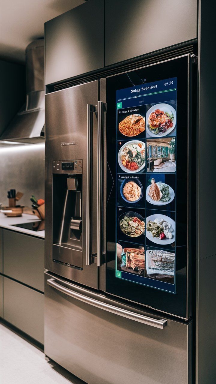 Samsung smart refrigerator with touchscreen display and modern energy-efficient cooling technology